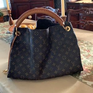 Louis Vuitton Dark Brown Monogram Bag with Tan Handle